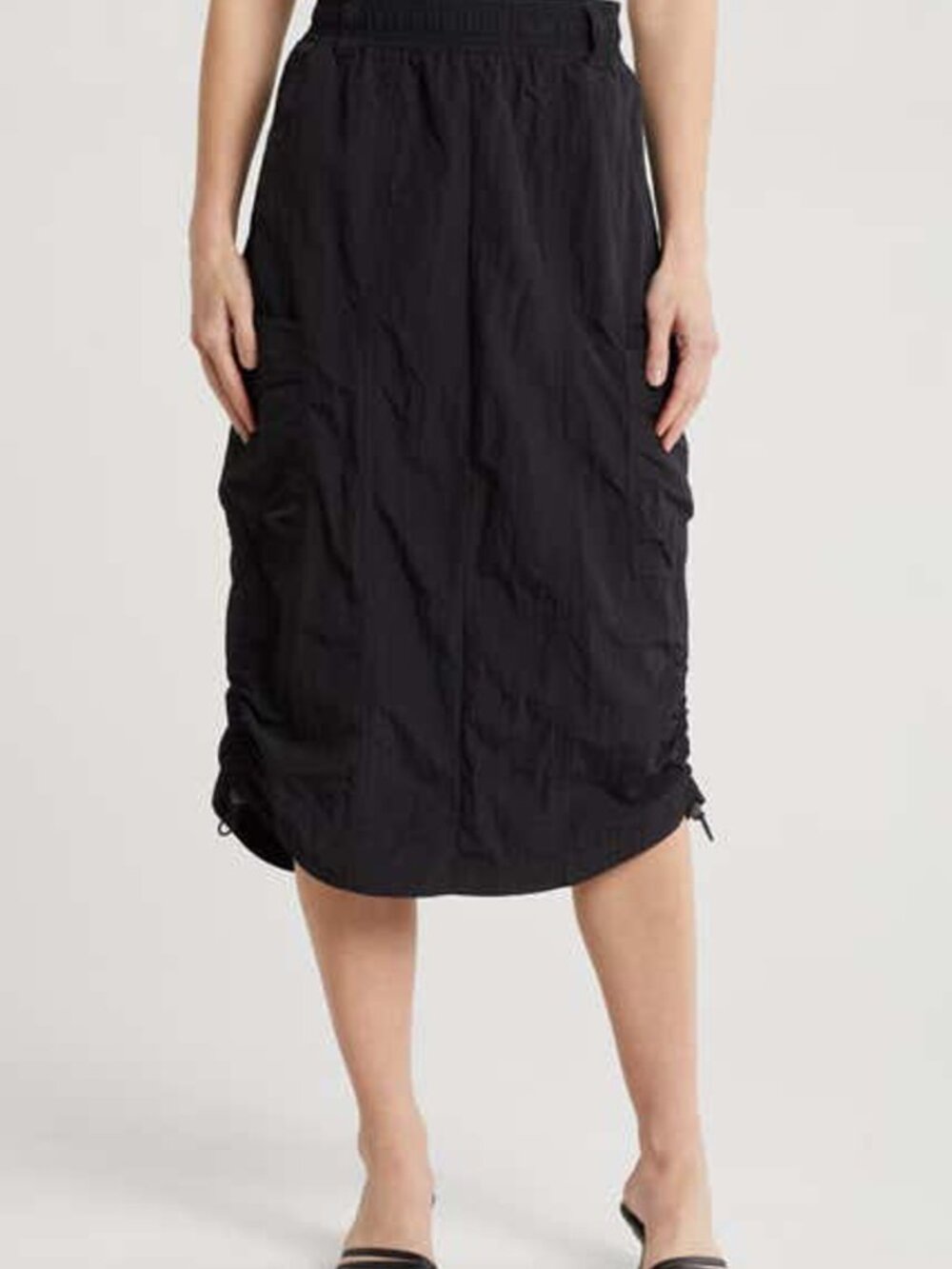 Democracy Black Nylon Cargo Midi Skirt Adjustable Bungee Hem Medium